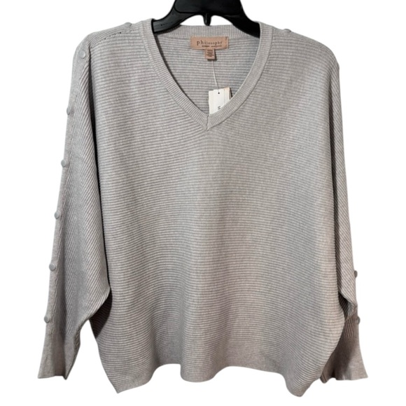 Philosophy Sweaters - Philosophy Sweater Grey V-Neck Pullover Button Detail Dolman Sleeve Sz‎ 1X  NWT
